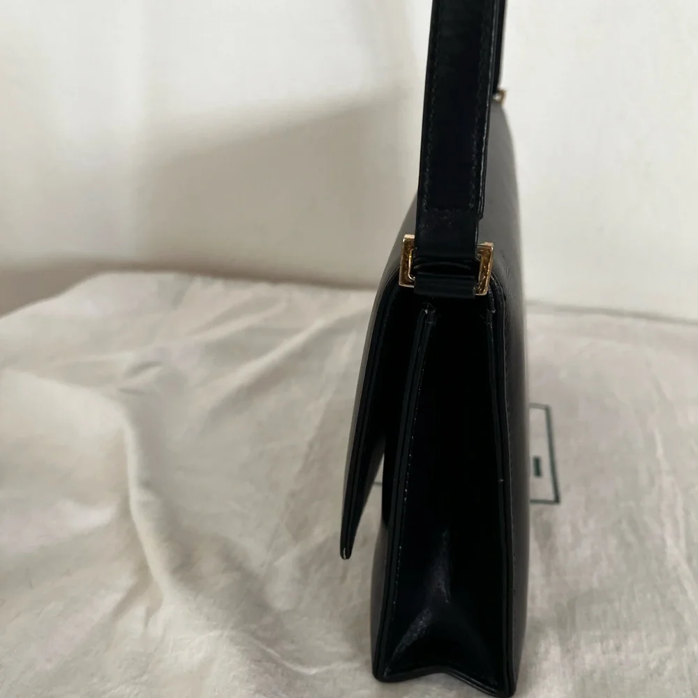 Rare Vintage Gucci Shoulder Clutch Bag Black Leather 1970s